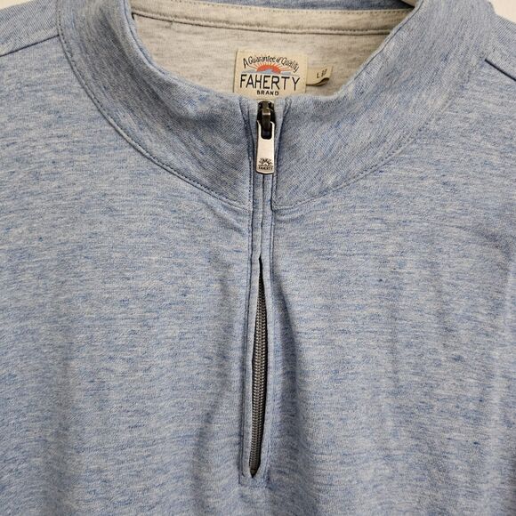 Faherty Suffolk Pullover Sweater Mens Large Light Blue 1/4 Zip Mock Neck Outdoor - Picture 3 of 10